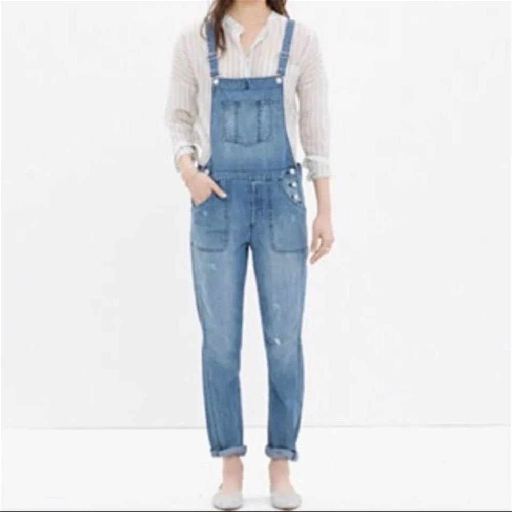 Madewell Skinny Distressed Denim Overalls Light Wash Size S
